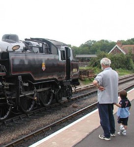 Steam Engine with grandfather and grandson