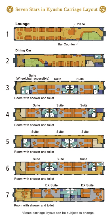 Seven Stars Kyushu Luxury Train Club carriage layout