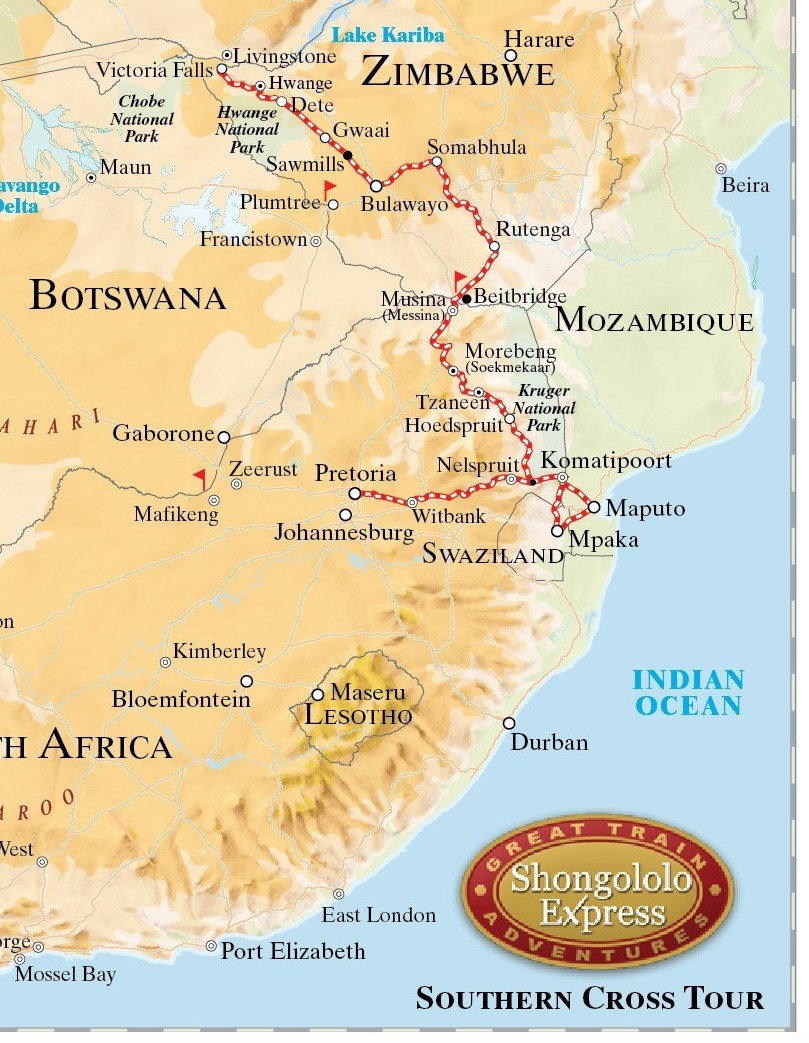 Shongololo Express Southern Cross Luxury Train Club Map 