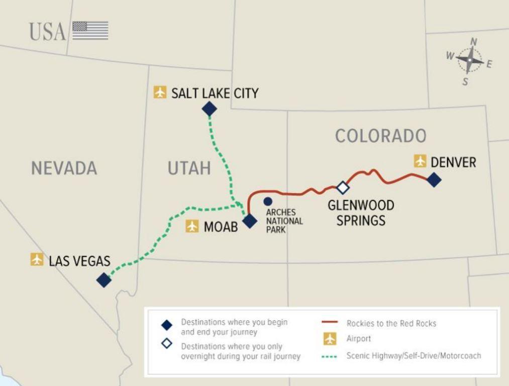 Rocky Mountaineer USA Rockies to Red Rocks Map