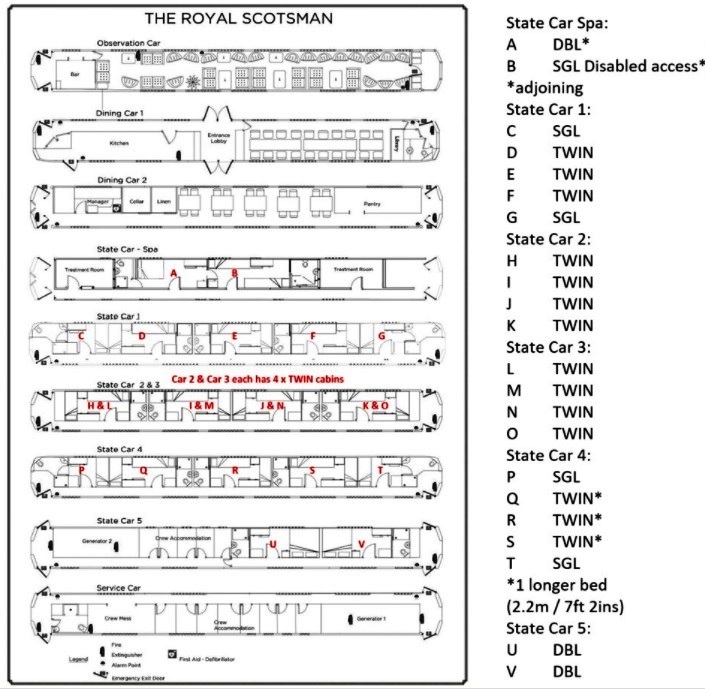 Royal Scotsman 2022 Luxury Train Club carriage plans